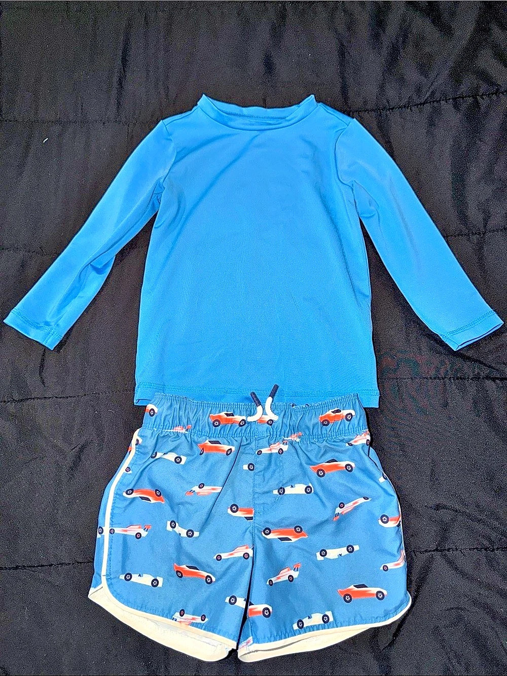 Cat & Jack Toddler Boys Race Car Rash Guard Set Blue & Red 3T